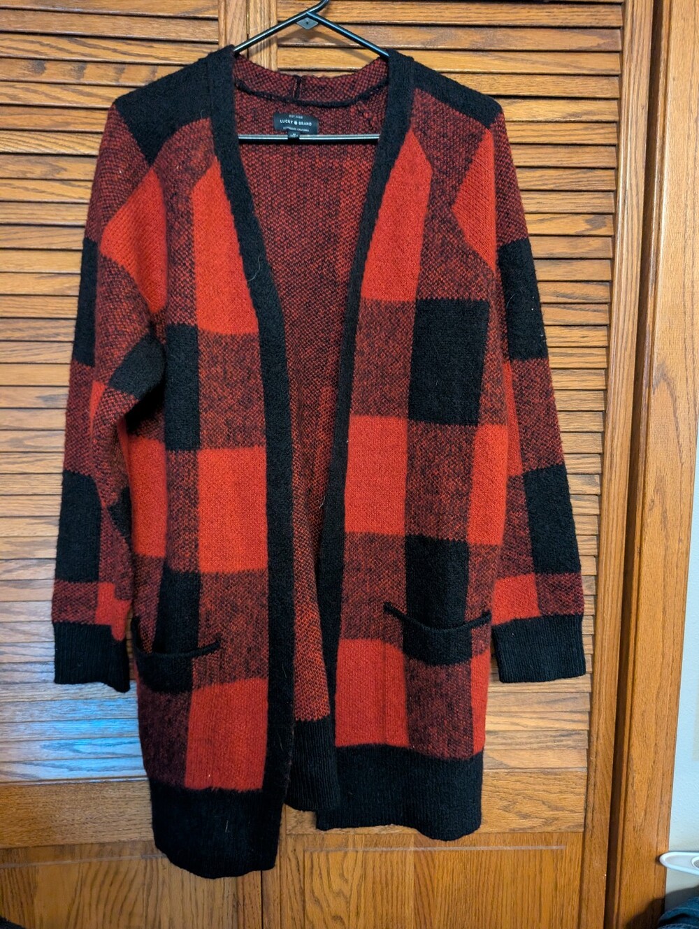 Lucky Brand Buffalo Plaid Cardigan Sweater Wool Blend Size Medium Women's